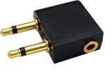 Dual 3.5mm Male to 3.5mm Female Airplane Headphone Adapter Gold Plated (1 Pack)