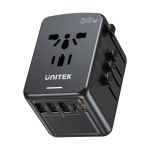 Unitek P1121ABK 35W Universal Travel Power Adapter (2*USB-C PD +  3*USB-A QC3.0) with EU/UK/US/AU Plugs Black