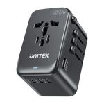 Unitek P1123ABK 100W Universal Travel Power Adapter (3*USB-C PD + USB-A QC3.0) with EU/UK/US/AU Plugs Black