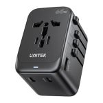 Unitek P1122ABK01 65W Universal Travel Power Adapter (3*USB-C PD + USB-A QC3.0) with EU/UK/US/AU Plugs Black