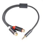 3.5MM Male to 2 RCA Female Nylon Braided Adapter Cable 1ft Black