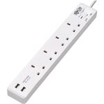 Tripp Lite by Eaton 4-Outlet Power Strip with USB-A Charging - BS1363A Outlets  220-250V  13A  1.8 m Cord  BS1363A Plug  White - British - 4 x BS 1363/A - 5.91 ft Cord - 13 A Current -