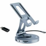 SIIG USB-C Multitask Hub Stand Holder fits under 13in Tablets/Phones - 4K60Hz- PD100W - USB-C Hub Stand Holder fits under 13in Tablets/Phones - USB-C Docking Stand - HDMI 4K@60Hz displa