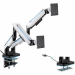 Mount-It! Mounting Arm for Monitor - Grayish White  Matte Black - Height Adjustable - 2 Display(s) Supported - 17in to 35in Screen Support - 88 lb Load Capacity - 75 x 75  100 x 100 - V