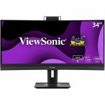 ViewSonic VG3457CV 34 Inch Ultrawide QHD 1440p Curved Video Conferencing Docking Monitor with Windows Hello Compatible IR Webcam  Advanced Ergonomics  and 100W USB C for Home and Office