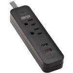 Tripp Lite by Eaton 2-Outlet Surge Protector with 2 USB Ports (2.1A Shared) - 6 ft. Cord  5-15P Plug  450 Joules  Black - 2 x NEMA 5-15/20R  2 x USB - 1800 VA - 450 J - 120 V AC Input