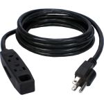 QVS 3-Outlet 3-Prong 15ft Power Extension Cord - NEMA 5-15P - 3 x NEMA 5-15R - 15 ft Cord - 13 A Current - 120 V AC Voltage - 1625 W - Wall Mountable - Black - NEMA 5-15P - 3 x NEMA 5-1