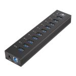 Vantec UGT-AH110U3-BK 10-Port USB 3.0 Hub Aluminum Full Powered Mountable Data & Charging Up to 1.5A 60W Black