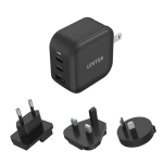 Unitek P1108ABK 65W 3-in-1 GaN Travel Charger  (PD*2 + QC3.0) With US/EU/UK/AU Plug Black