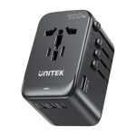 Unitek P1123ABK01 100W Universal Travel Power Adapter (3*USB-C PD + USB-A QC3.0) with EU/UK/US/AU Plugs Black