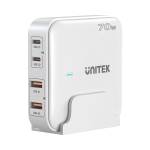 Unitek P1228AWH 70W 4-in-1 Desktop GaN Charger (2*USB-C PD + 2*USB-A QC3.0) with Power Cord White