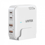 Unitek P1229AWH 100W 4-in-1 Desktop GaN Charger (2*USB-C PD + 2*USB-A QC3.0) with Power Cord White