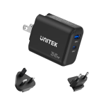 Unitek P1119A  35W Travel GaN Charger (USB-C PD+QC3.0) with US/ EU/ UK Plugs Black