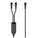 2 in 1 Type C to 2x USB C Silicone Splitter Cable PD 100W(65+35W) 3.3' Black