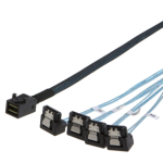 Mini SAS SFF-8643 (Host) to 4x 7Pin SATA (Target) 90 Deg Angle Hard Drive Cable 12Gbps 3ft Black