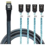 Slimline SAS SFF-8654 4i Straight to 4x SATA 7Pin Target Hard Disk Cable 12Gbps 3ft 1M Black