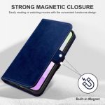 Magnect Clasp Leather Wallet for iPhone 15 Pro Max with Card Slot (Real Leather ) Dark Blue